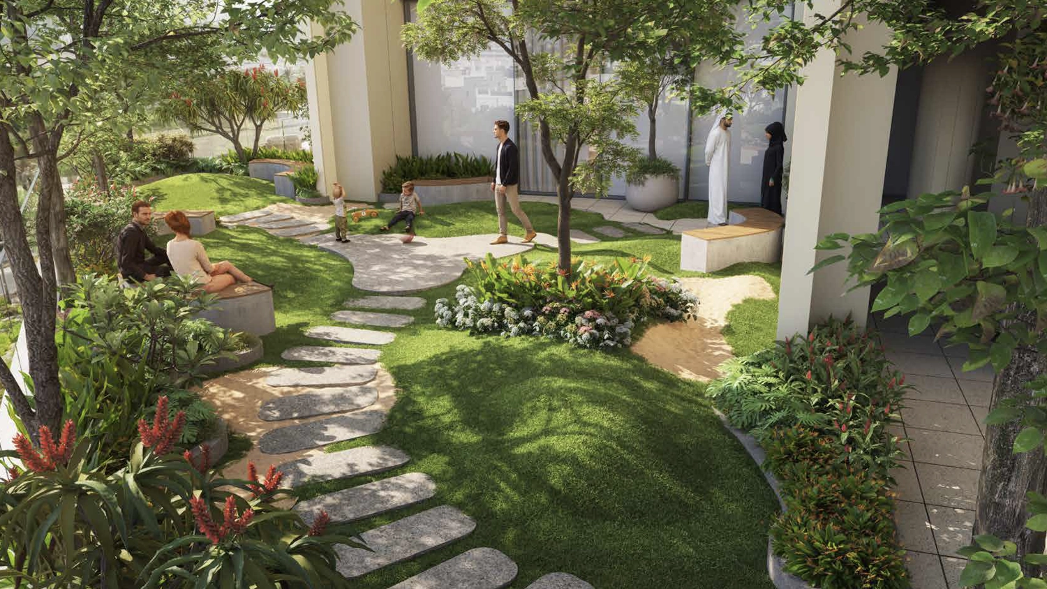 Evening amenity lighting and outdoor decks